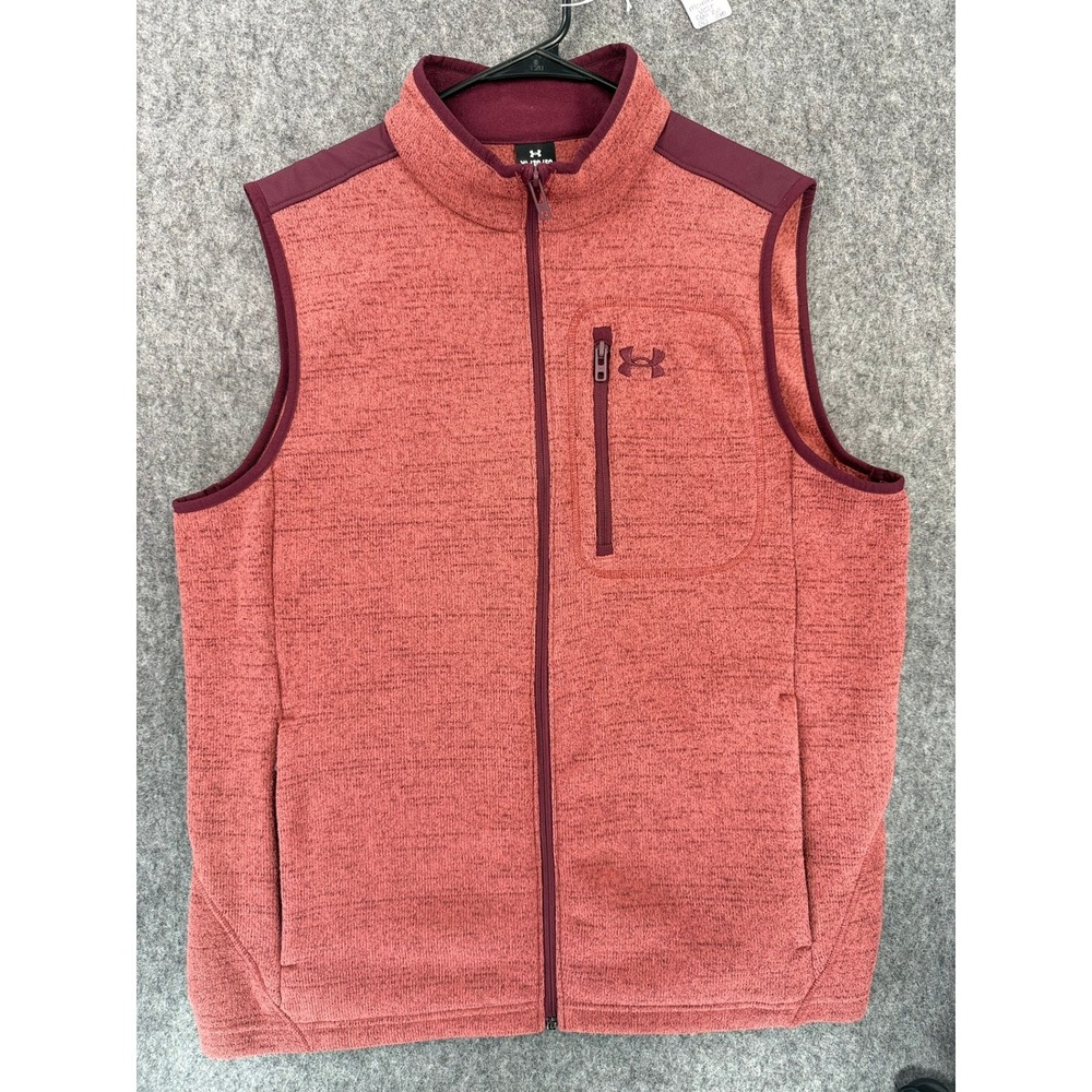 Under Armour Mens Specialist Full Zip Fleece Vest Orange Heather XL 1380222